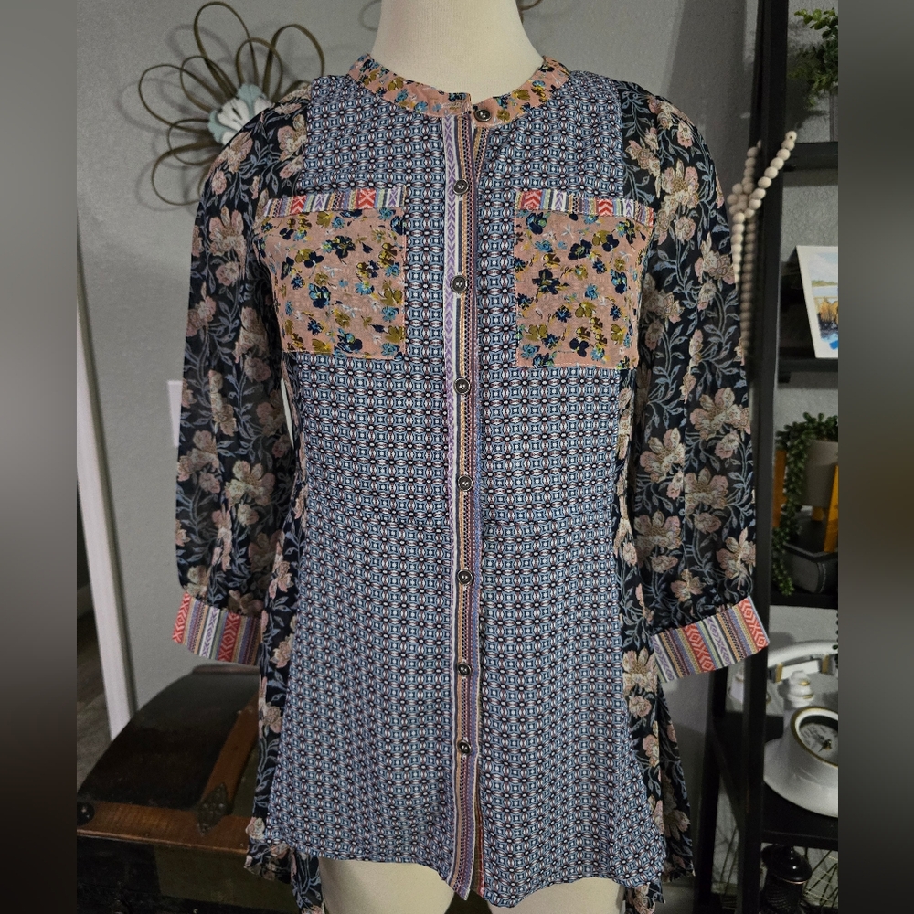 Floral Patchwork Button-Up Shirt
